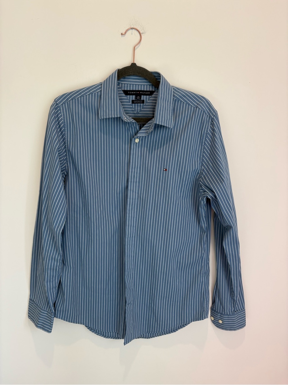 Tommy Hilfiger Blue and White Pinstripe Dress Shirt